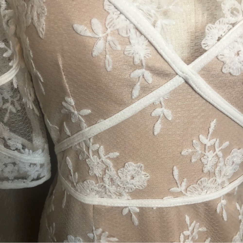 Angel Biba Lace mini dress partially lined 12 cream tan - Picture 3 of 7